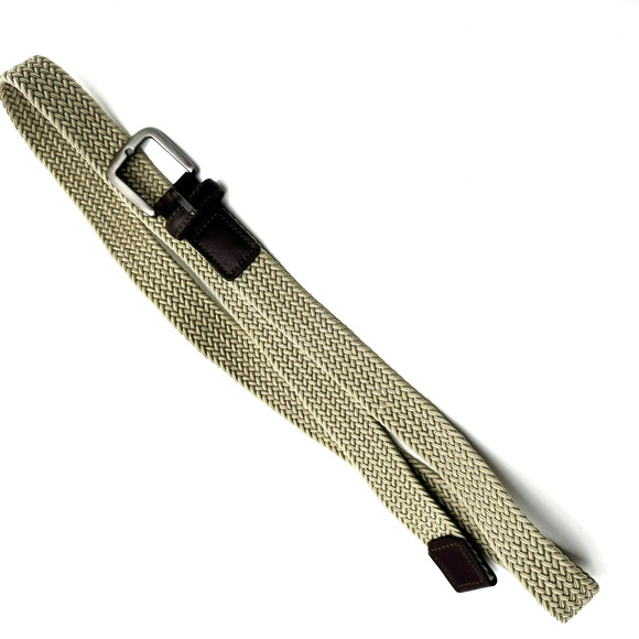 Men's XXL Tan Braided Woven Stretch‎ Golf Belt Leather End Pieces Casual Preppy - Picture 2 of 7